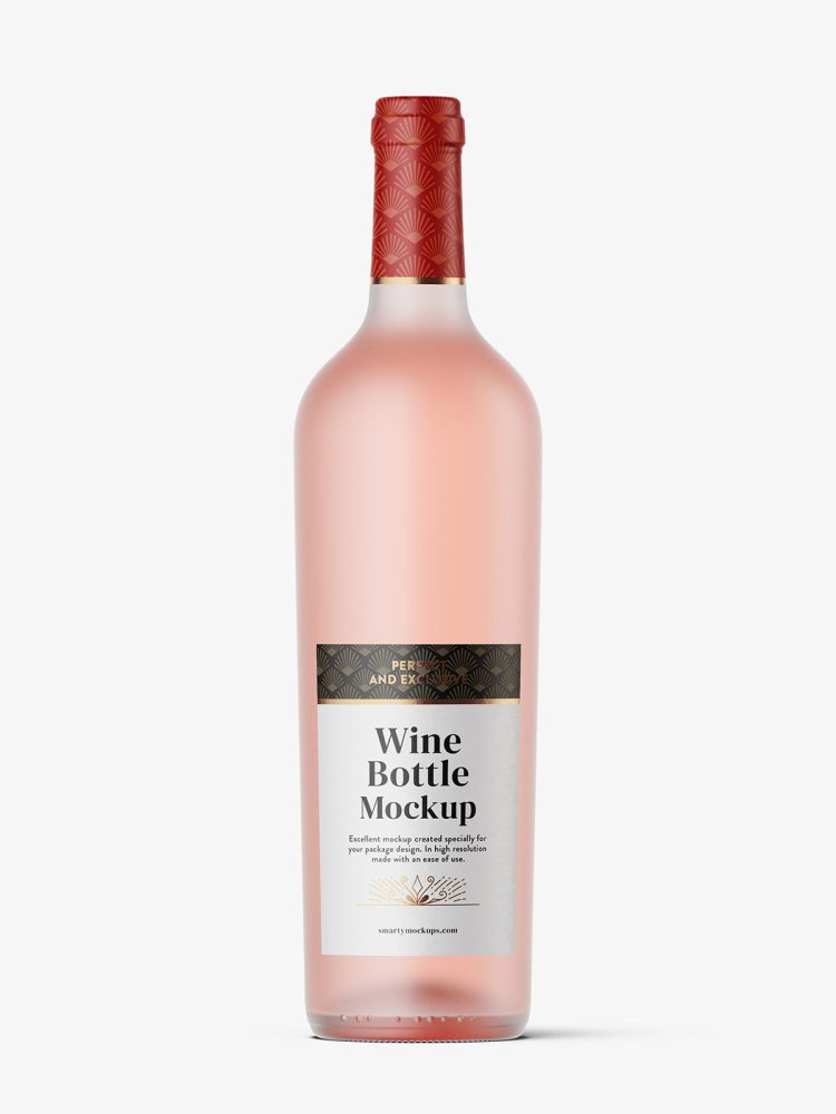 Pink frosted wine bottle mockup