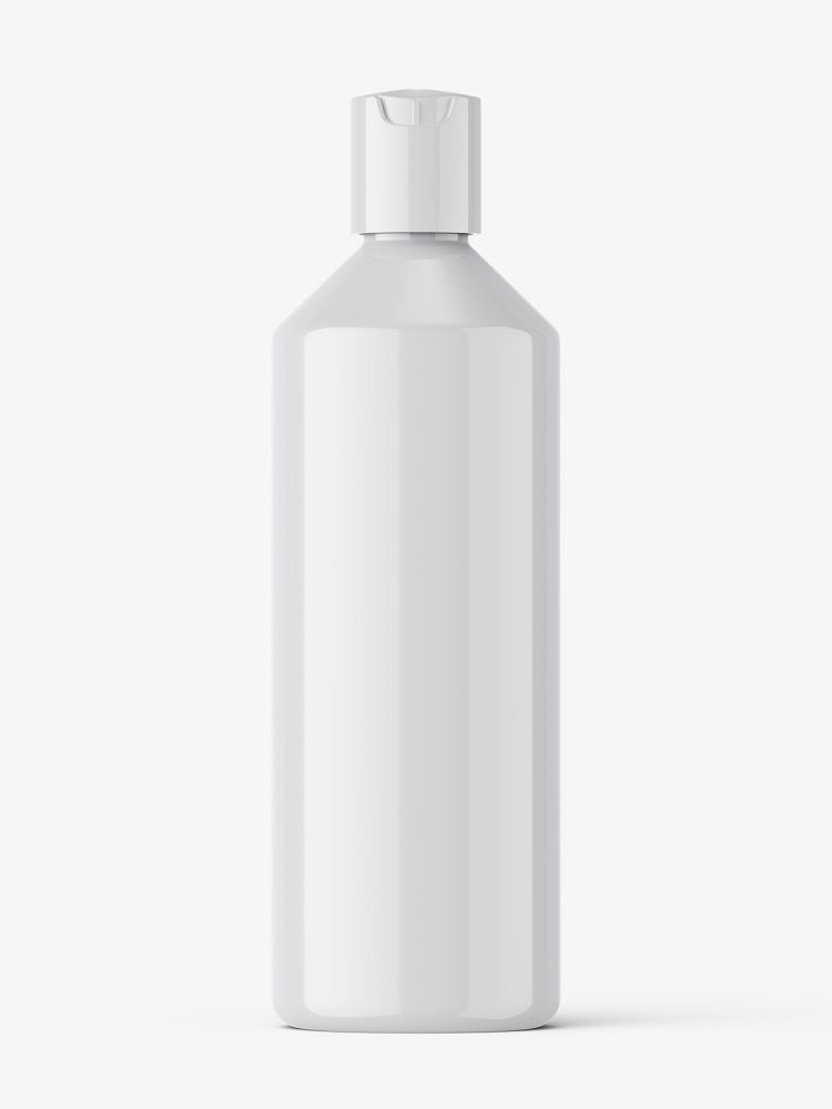 Glossy bottle with disc top cap bottle mockup