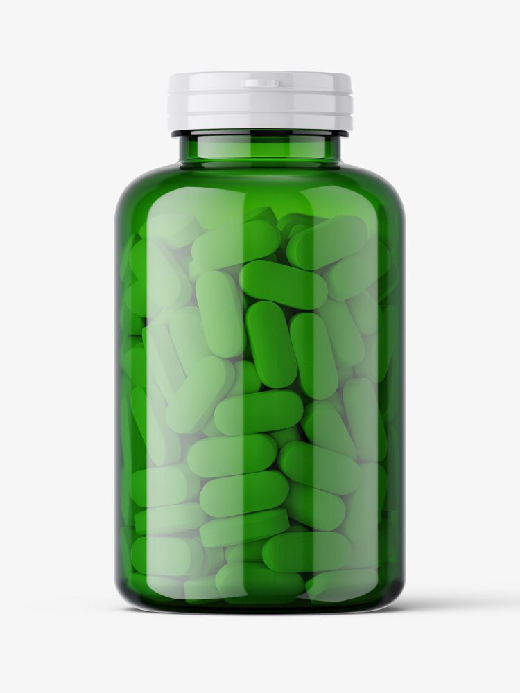 Pills in green jar mockup