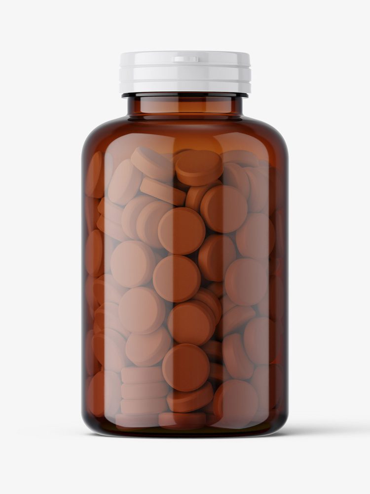 Tablets in amber jar mockup