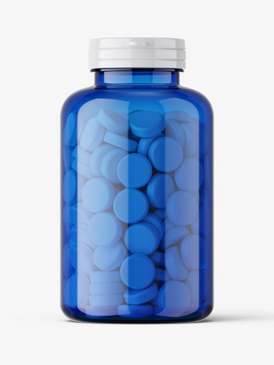 Tablets in blue jar mockup