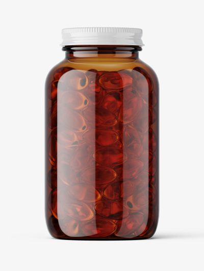 Amber fish oil capsules jar mockup