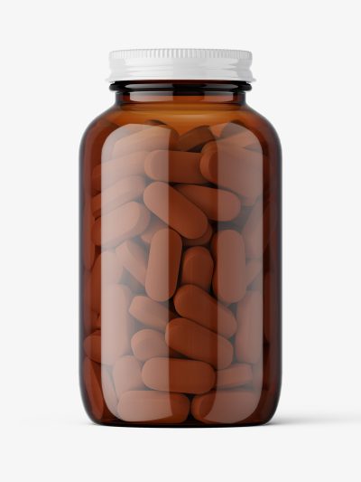 Amber jar with pills mockup