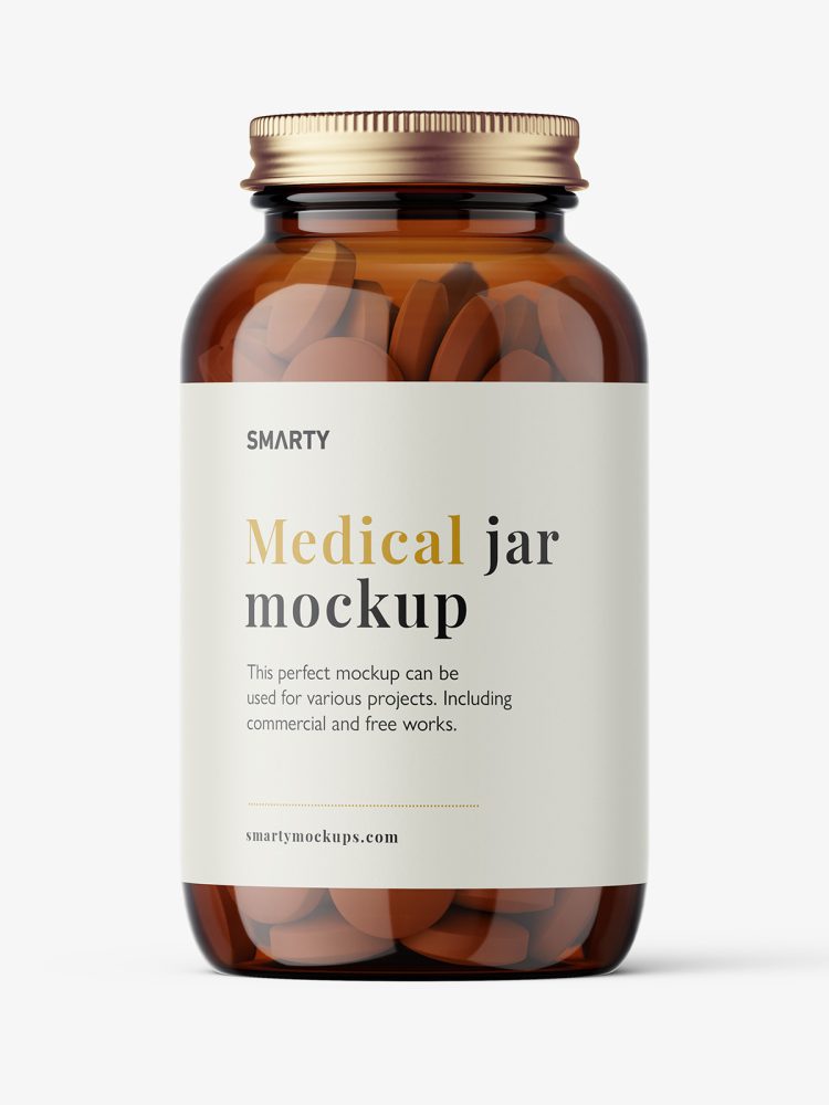 Amber jar with round tablets mockup