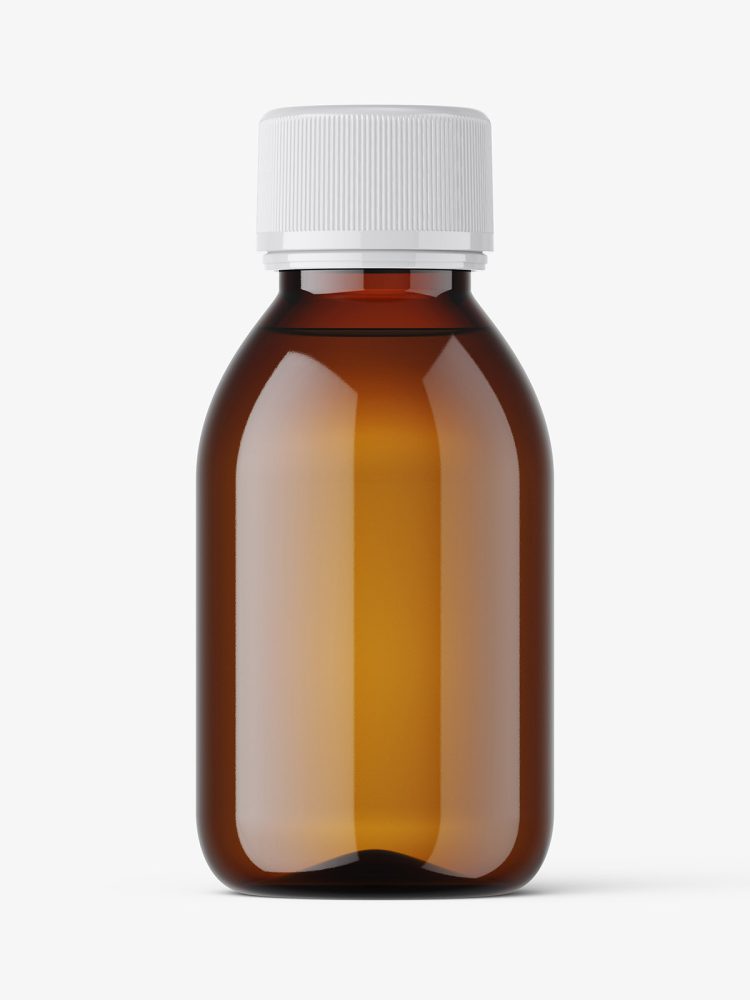 Amber small syrup bottle mockup
