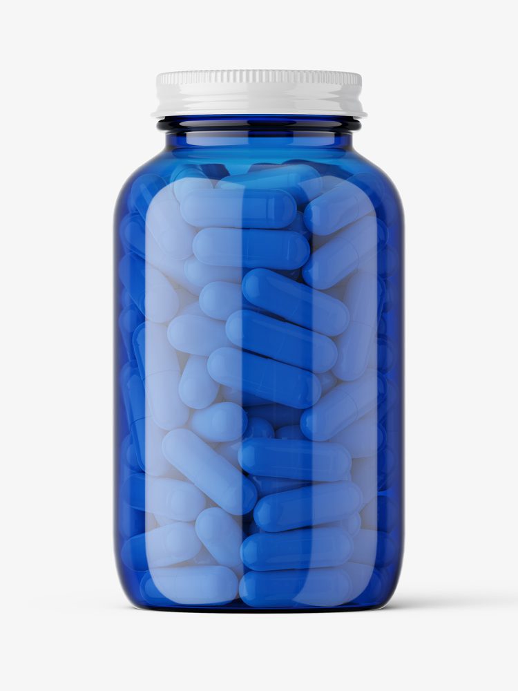 Blue capsules jar mockup