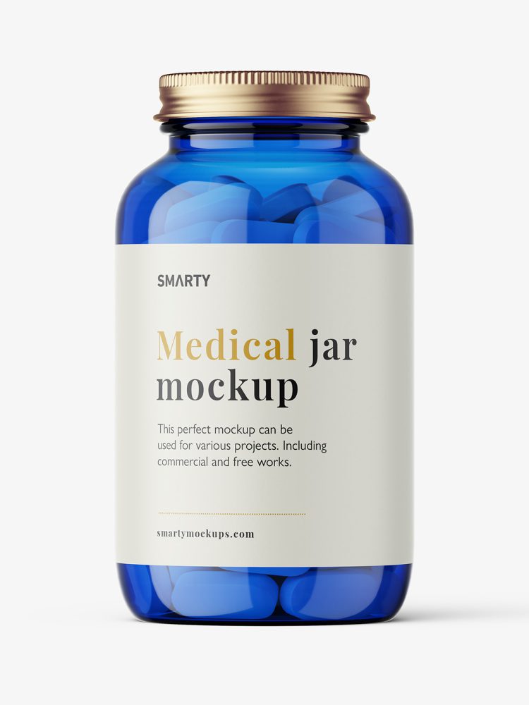 Blue jar with pills mockup