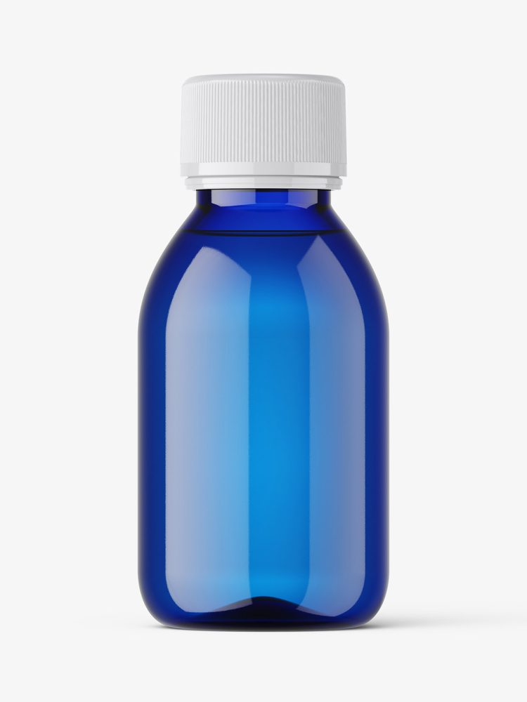Blue small syrup bottle mockup