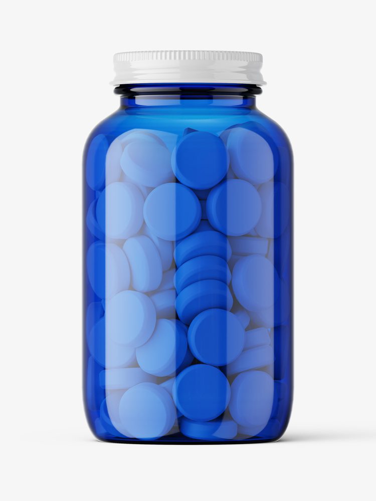Blue jar with tablets mockup