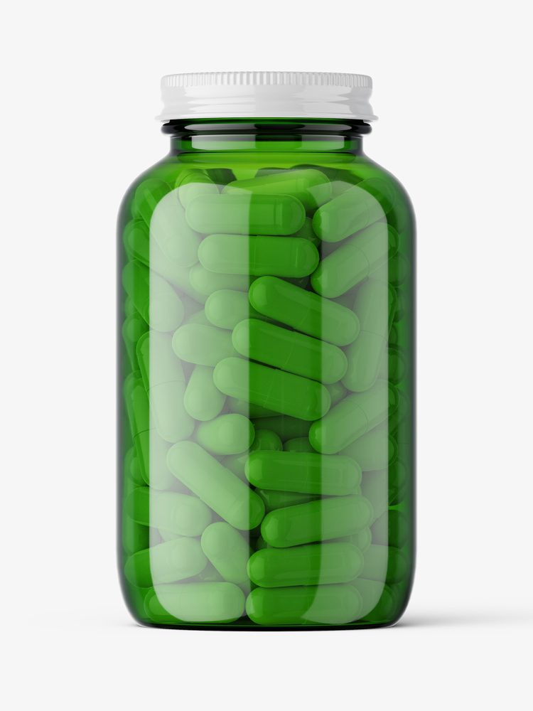 Green capsules jar mockup