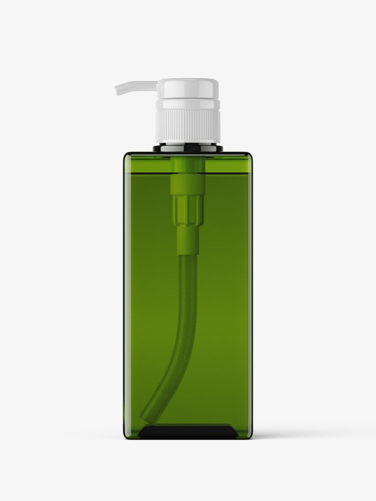 Green square pump bottle mockup