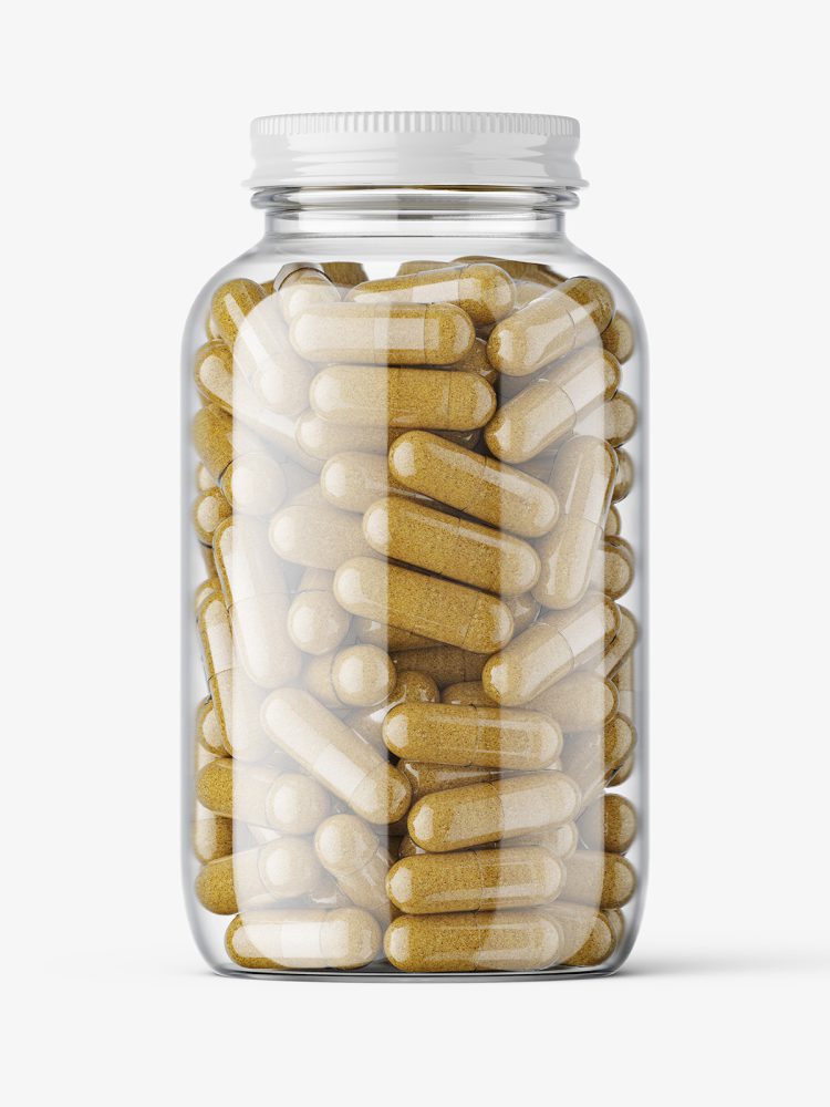 Clear herbal capsules jar mockup