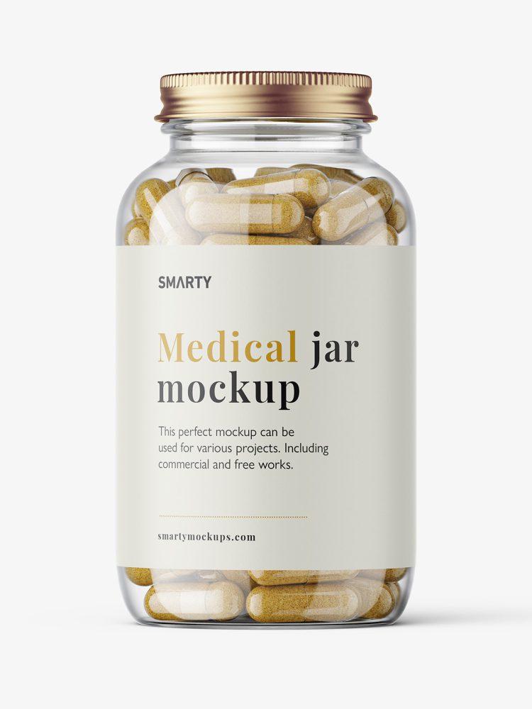 Clear herbal capsules jar mockup