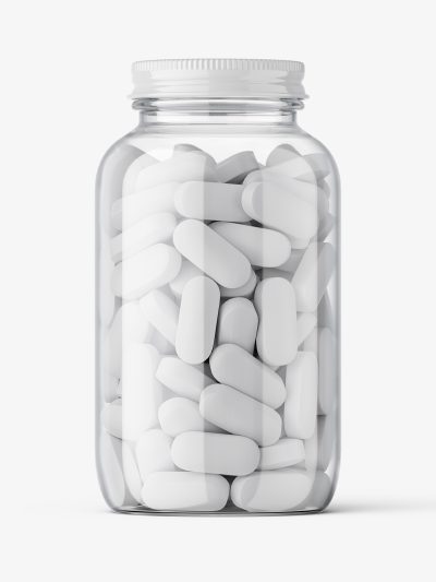 Clear jar with pills mockup