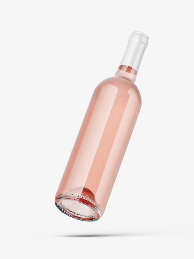 Flying pink wine bottle mockup