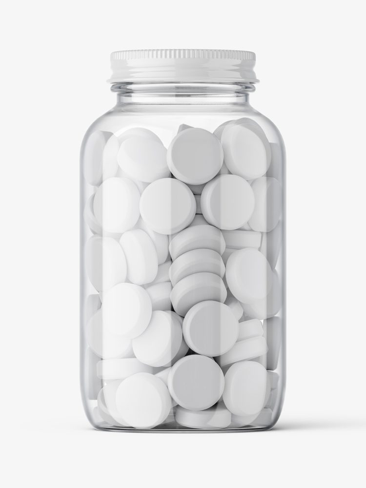 Clear jar with tablets mockup