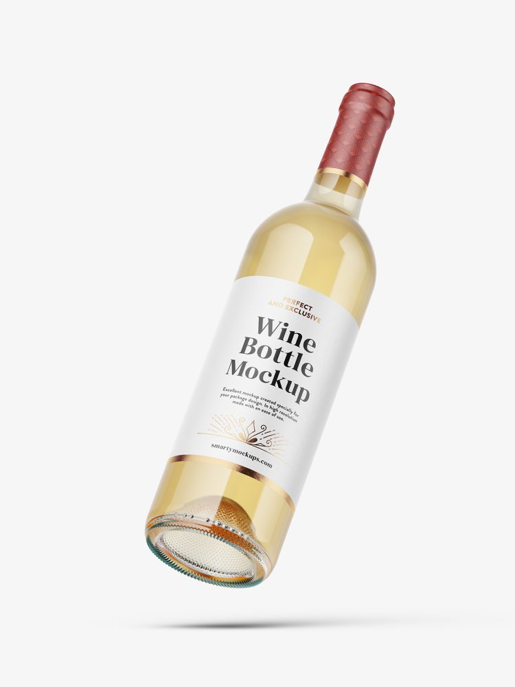 Flying white wine bottle mockup