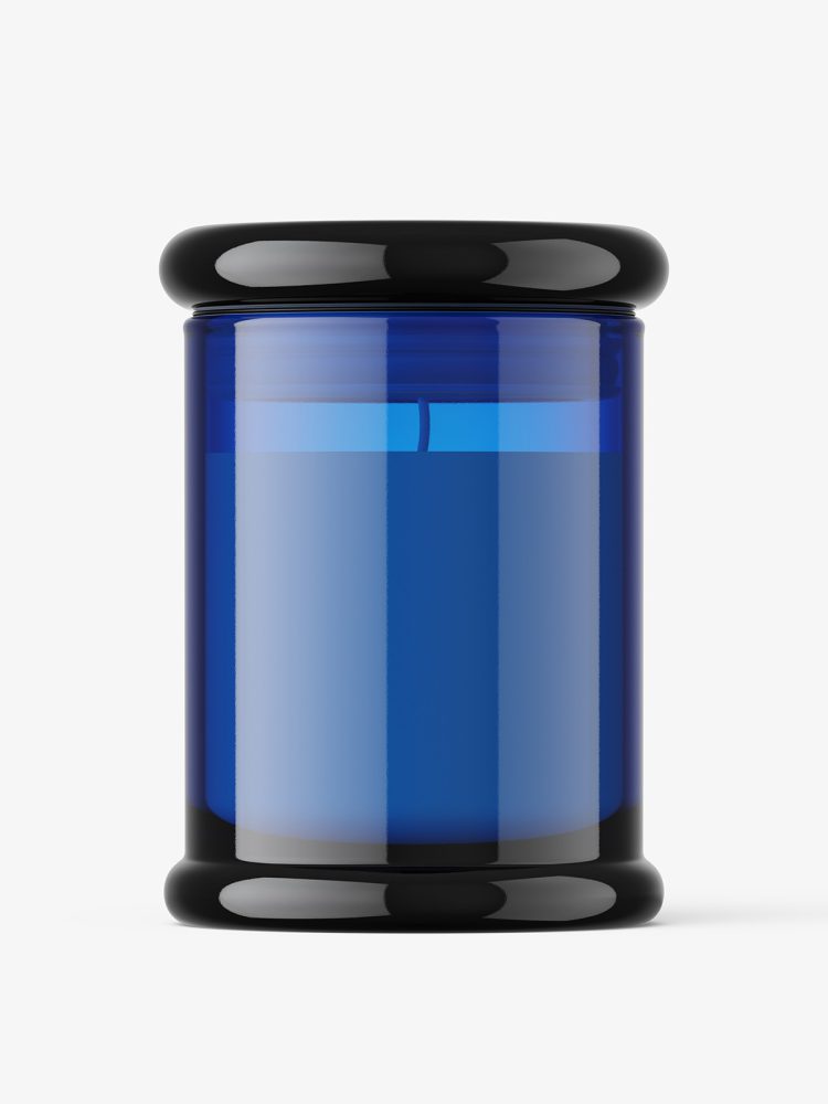 Candle blue glass jar mockup