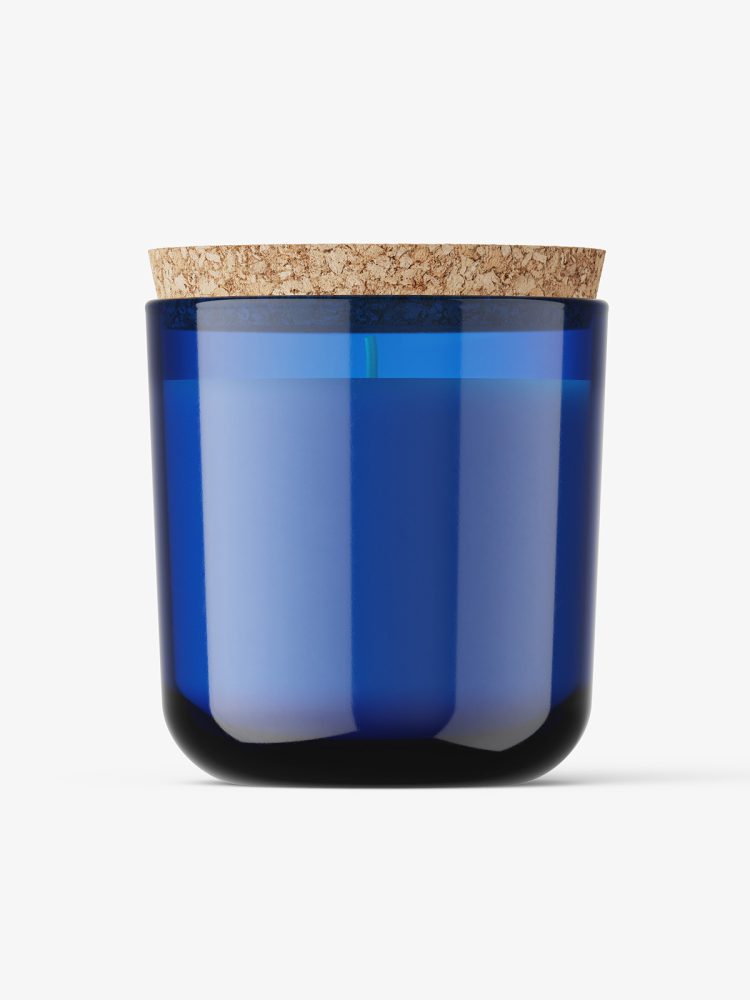 Blue jar with candle mockup