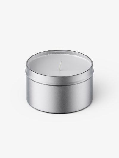 Candle in tin jar mockup / top view