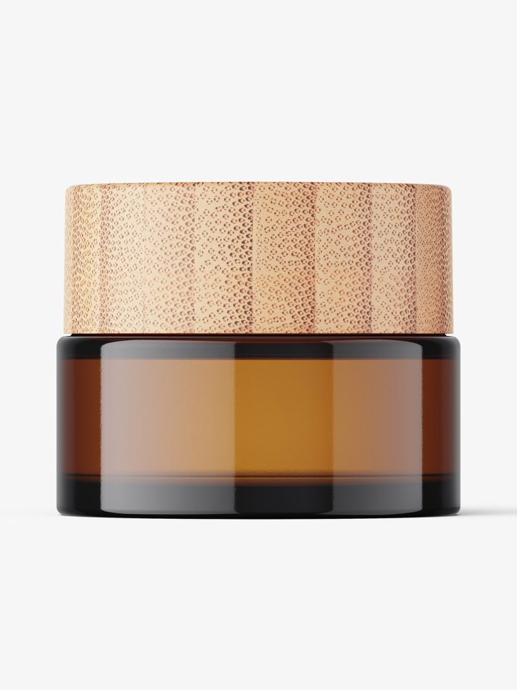 Cosmetic jar with bamboo cap / amber