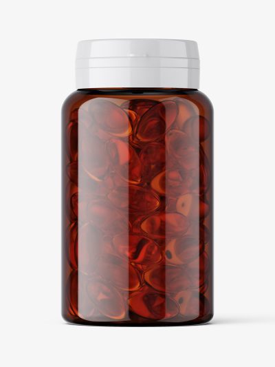 Amber fish oil capsules jar mockup