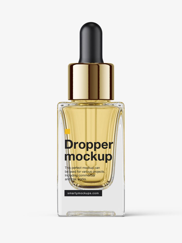 Clear square bottle with dropper mockup