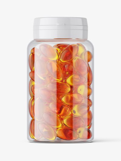 Clear fish oil capsules jar mockup