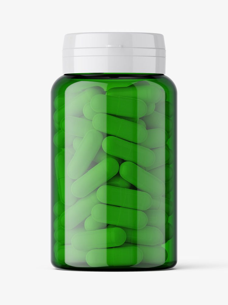 Green capsules jar mockup