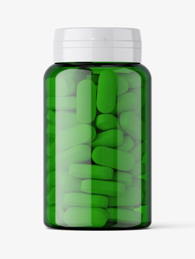Green pills jar mockup