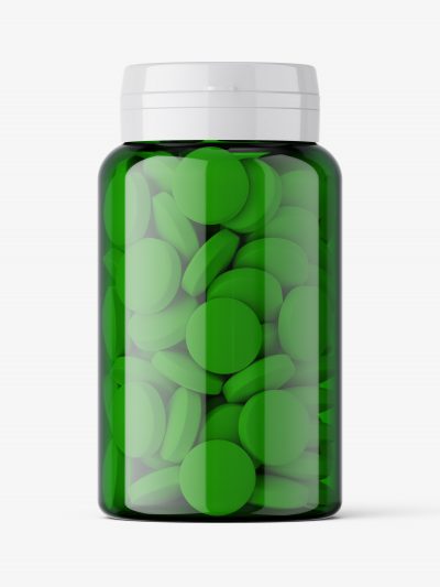 Green round tablets jar mockup
