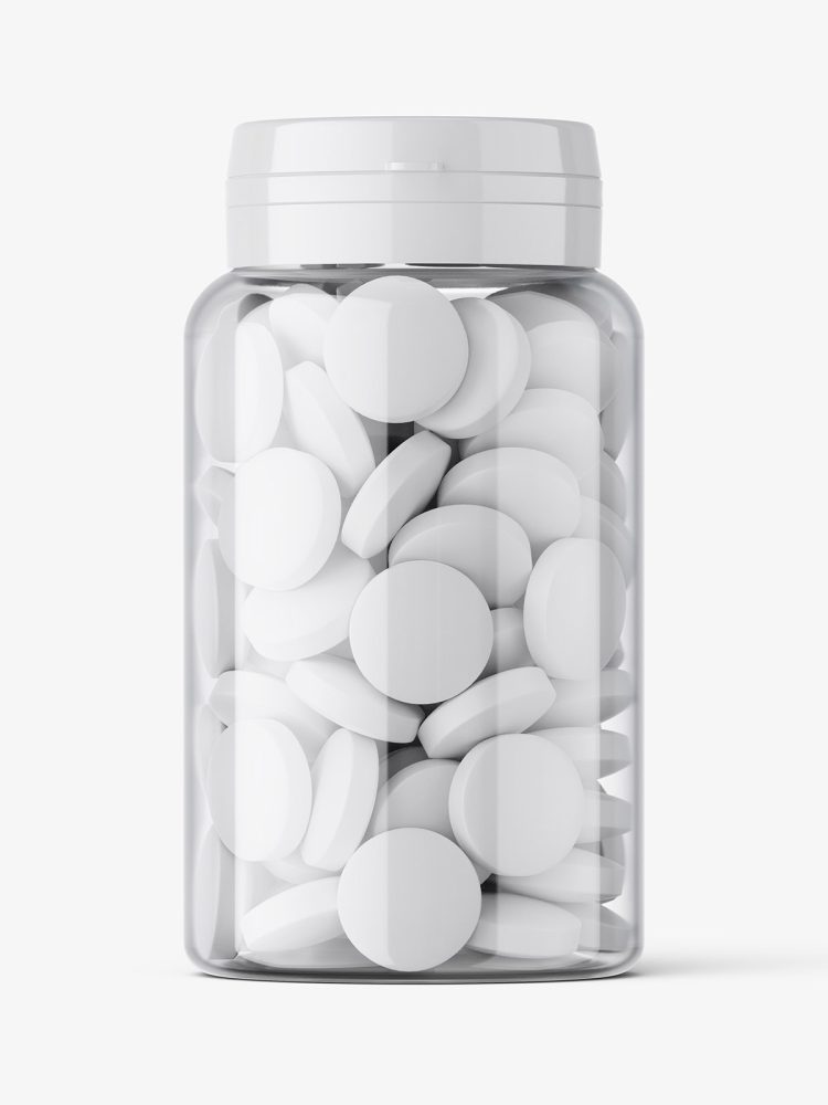 Clear round tablets jar mockup