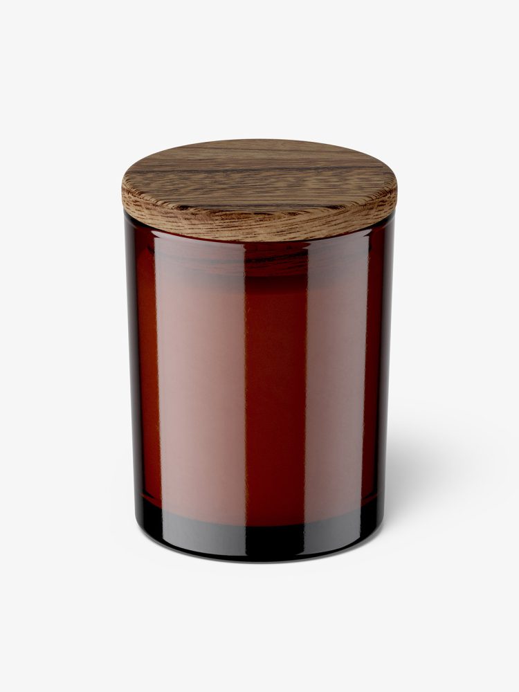 Amber candle with wooden lid mockup