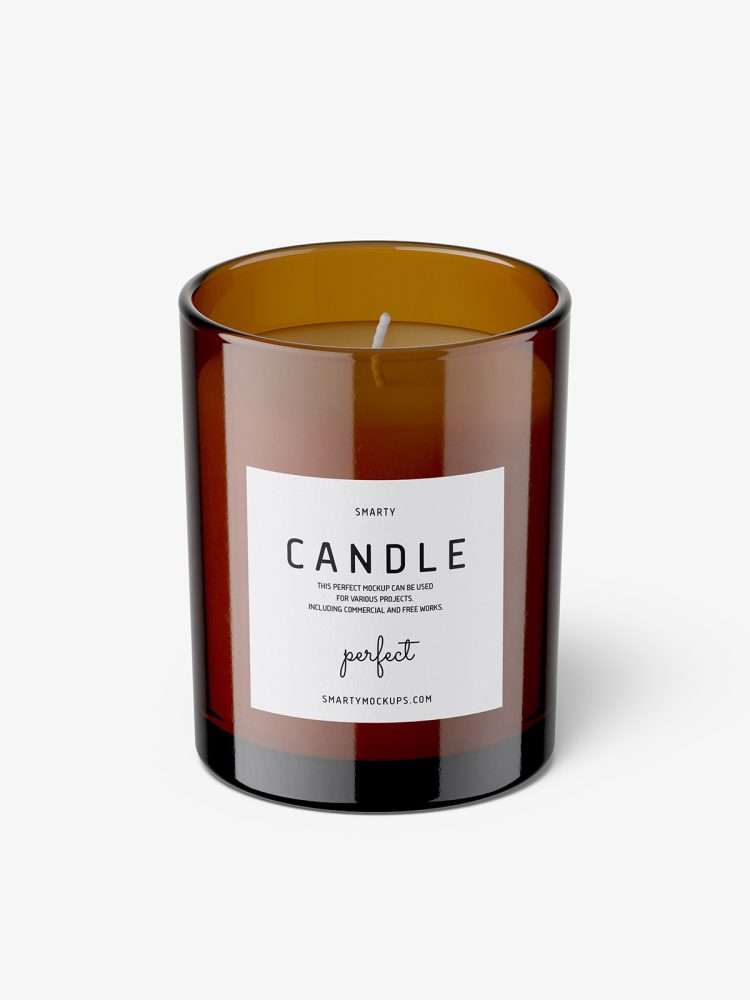 Amber candle with wooden lid mockup