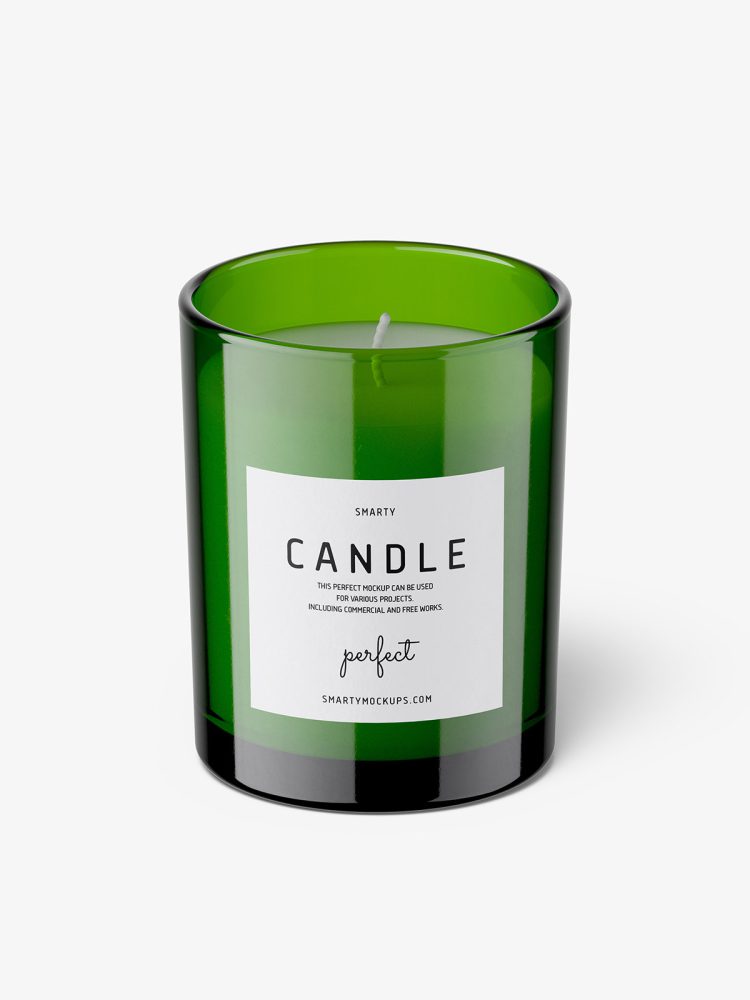 Green candle with wooden lid mockup