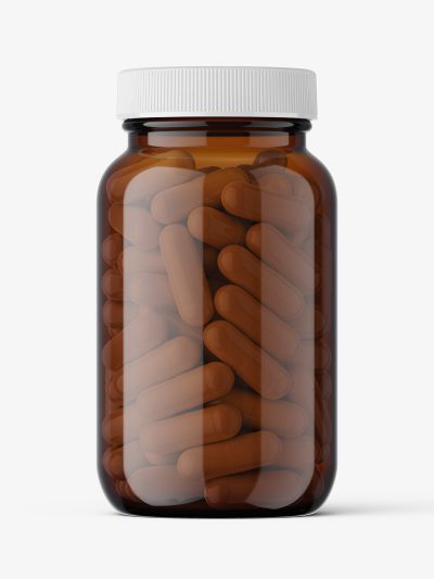 Amber capsules pharmaceutical jar mockup