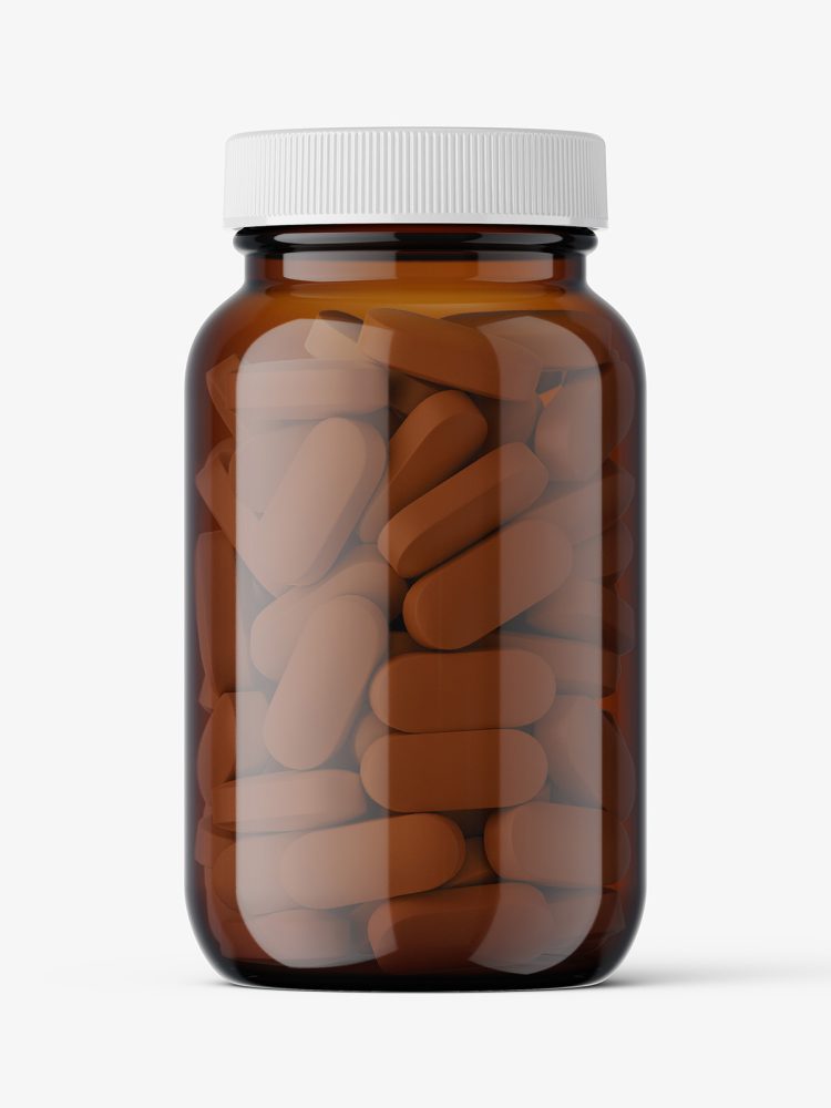 Amber pills pharmaceutical jar mockup