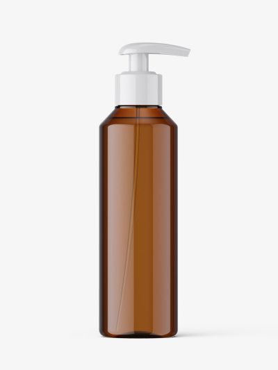 Bottle with rounded pump mockup / amber
