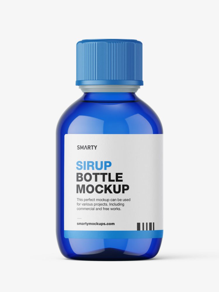 Sirup bottle mockup / blue