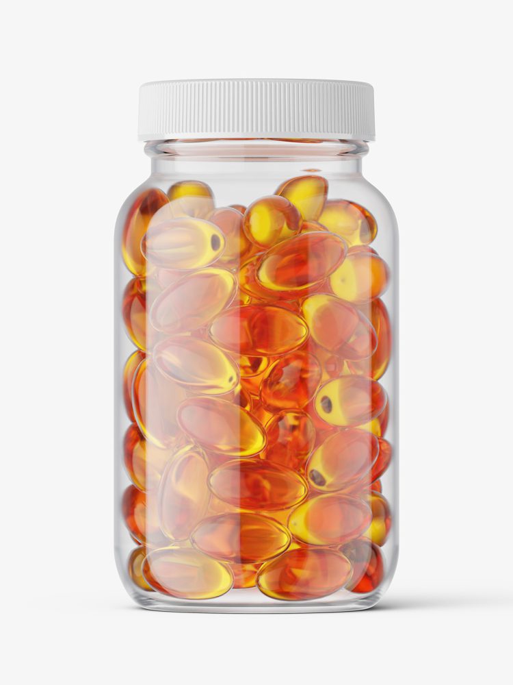 Fish oil capsules pharmaceutical jar mockup