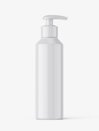 Bottle with rounded pump mockup / glossy