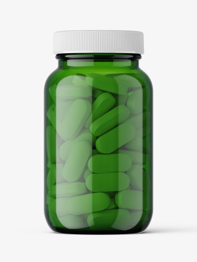 Green pills pharmaceutical jar mockup