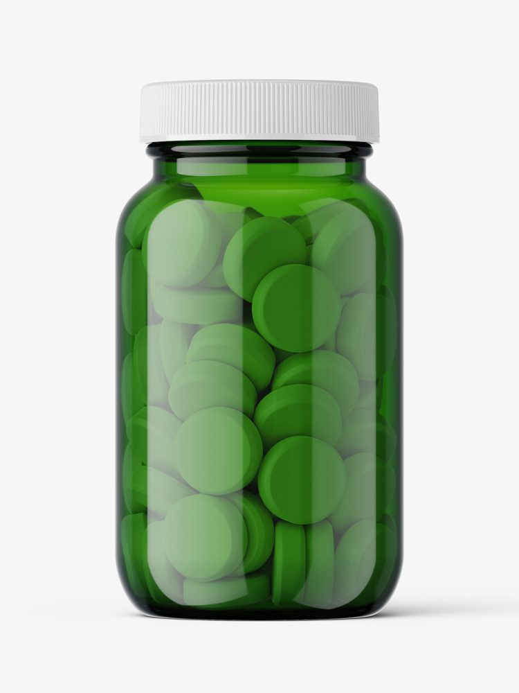 Green tablets pills pharmaceutical jar mockup
