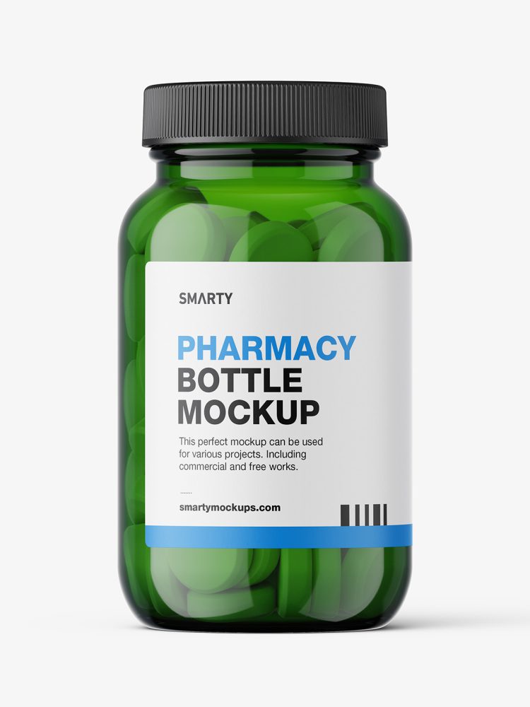 Green tablets pills pharmaceutical jar mockup