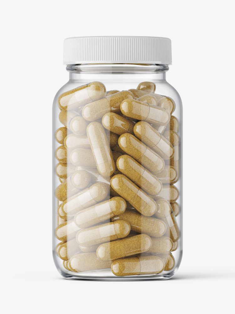 Herbal capsules pharmaceutical jar mockup