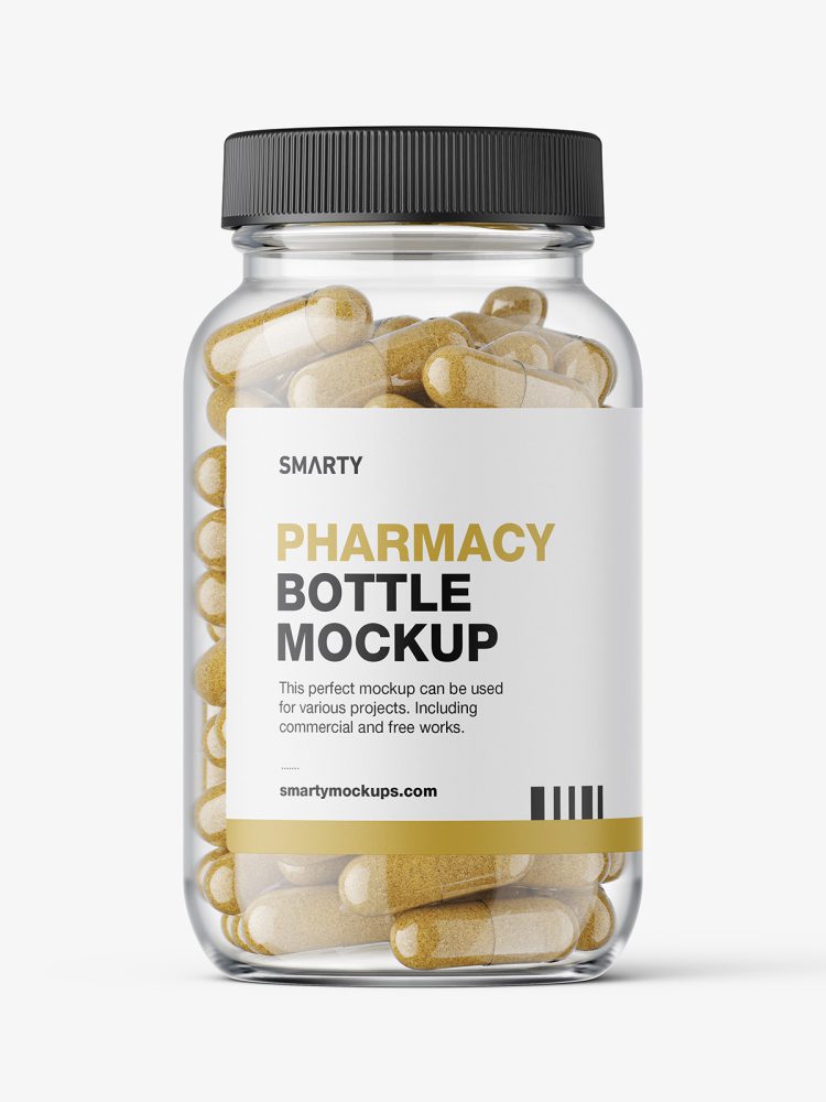 Herbal capsules pharmaceutical jar mockup