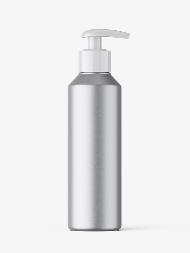 Bottle with rounded pump mockup / metallic