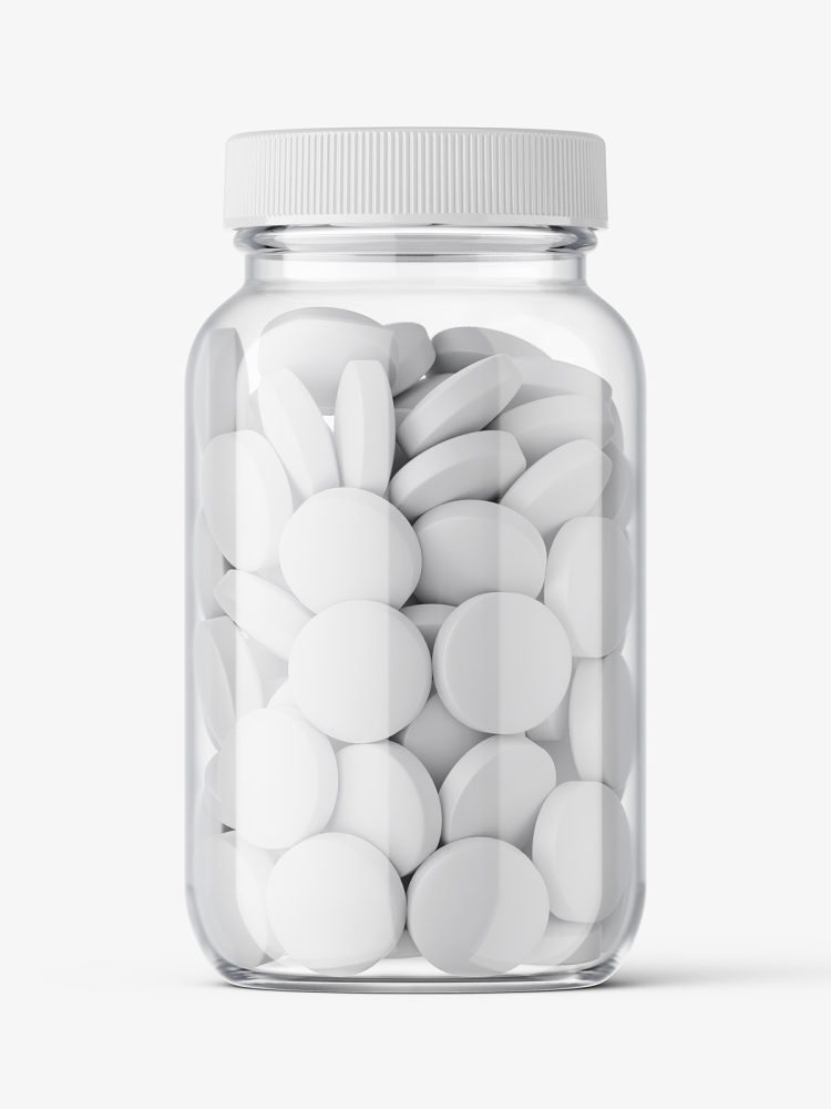 Round tablets pills pharmaceutical jar mockup