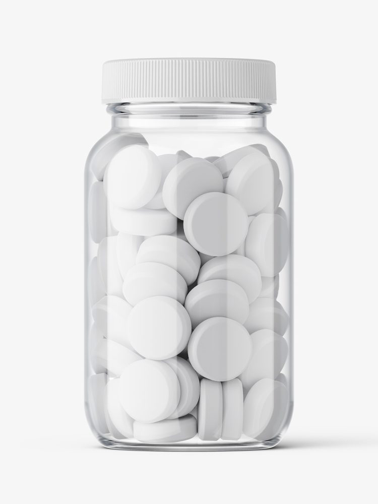 Tablets pills pharmaceutical jar mockup