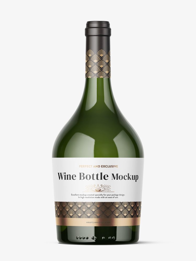Green wine bottle mockup